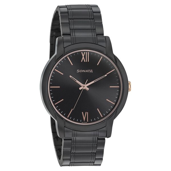 Sonata Beyond Gold Quartz Analog Black Dial Metal Strap Watch for Men - image number 0