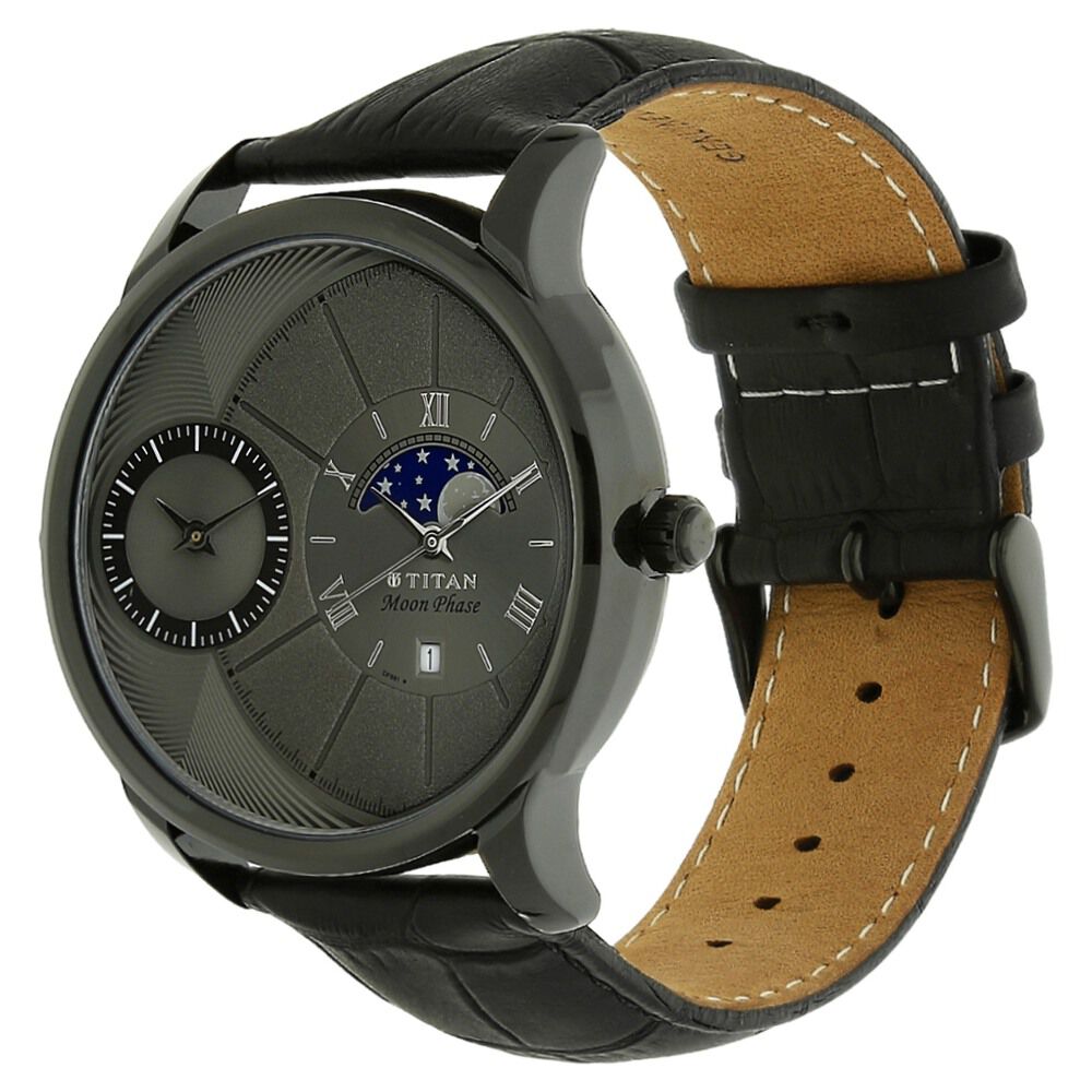 Buy Online Titan Globe Trotter Grey Dial Quartz Multifunction Leather Strap Watch for Men nn1710nl01 Titan
