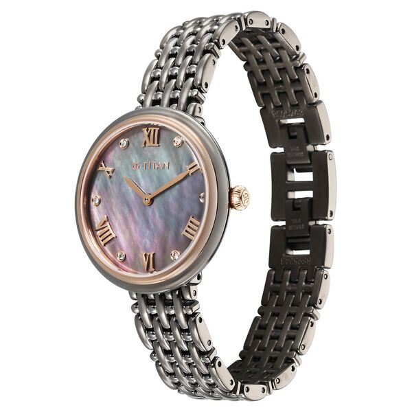 Titan Aura Quartz Analog Titanium Mother of Pearl Dial Titanium Stainless Steel Strap Watch for Women - image number 2