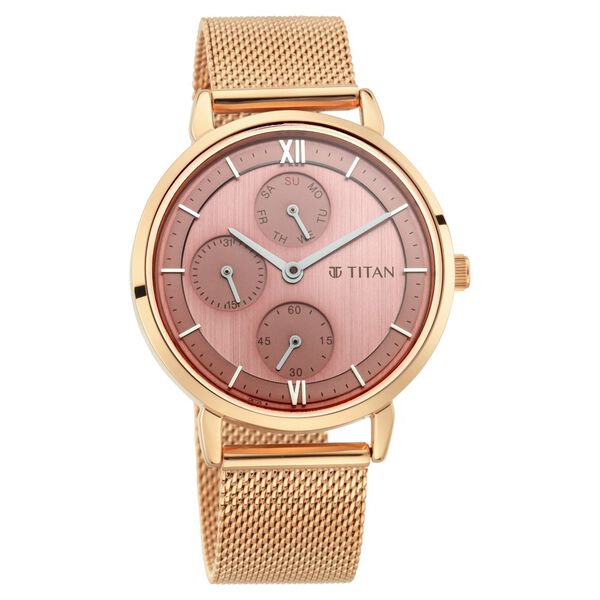 Titan Workwear Rose Gold Dial Quartz Multifunction Metal Strap watch for Women - image number 0