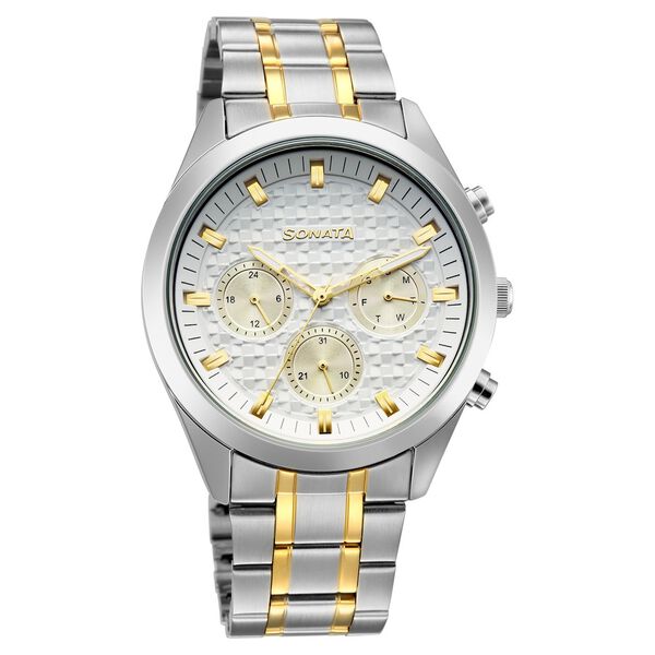 Sonata Multifunction White Dial Two Toned Metal Strap Watch For Men - image number 1