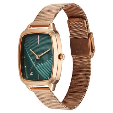 Fastrack Wild Quartz Analog Green Dial Rose Gold Stainless Steel Strap Watch For Girls