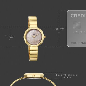 Poze Poze Quartz Analog Pink Dial Golden Stainless Steel Strap Watch For Women