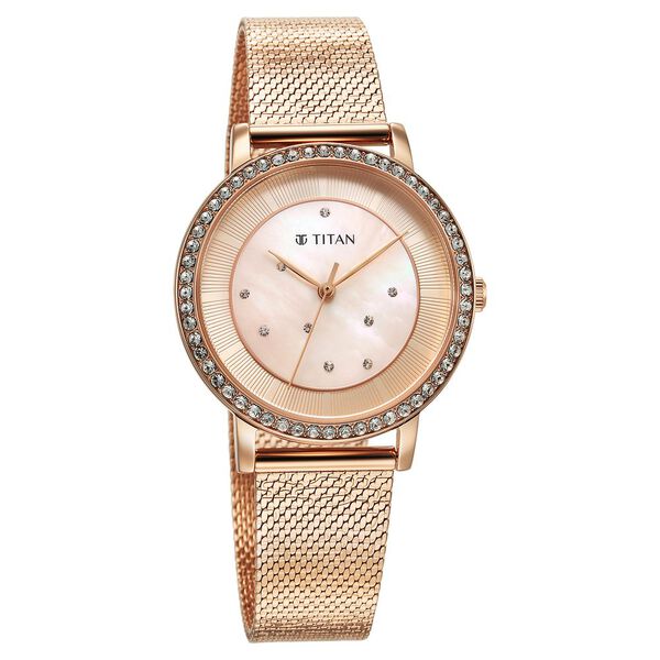 Titan Purple Style Up Quartz Analog Pink Dial Stainless Steel Strap Watch for Women - image number 1