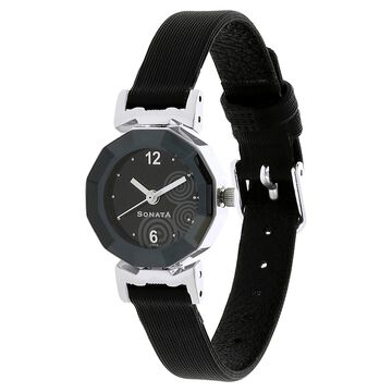 Sonata Quartz Analog Black Dial Leather Strap Watch for Women