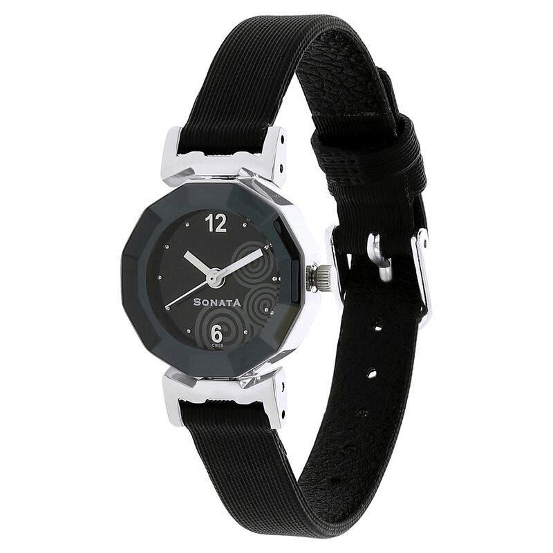 Sonata Quartz Analog Black Dial Leather Strap Watch for Women - image number 1
