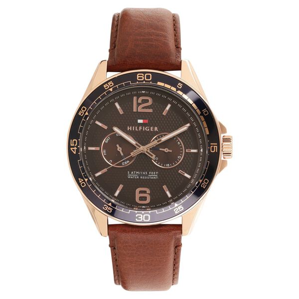Tommy Hilfiger Quartz Multifunction Brown Dial Leather Strap Watch for Men - image number 0
