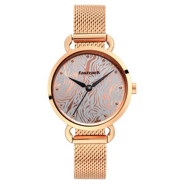 Fastrack Animal Print Quartz Analog Bicolour Dial Stainless Steel Strap Watch for Girls