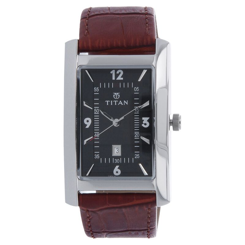 Titan Metal Black Dial Analog with Date Leather Strap Watch for Men