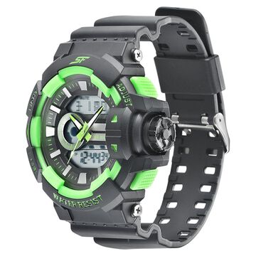 SF Quartz Analog Digital Black Dial PU Strap Watch for Men