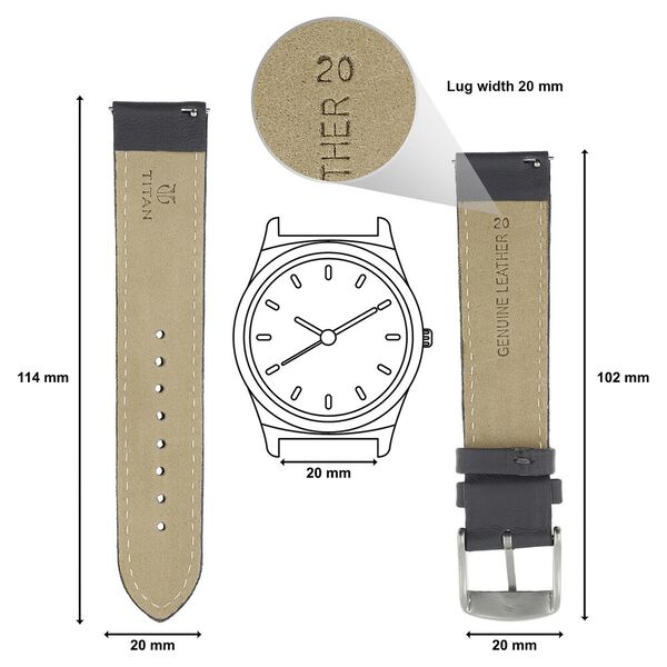 20 mm Grey Genuine Leather Strap for Men - image number 1