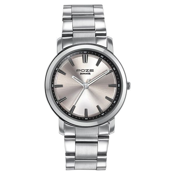 Sonata Poze Quartz Analog Champagne Dial Silver Colour Stainless Steel Strap Watch For Men - image number 2
