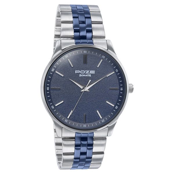 Sonata Poze Quartz Analog Blue Round Dial Two Toned Stainless Steel Strap Watch For Men - image number 2