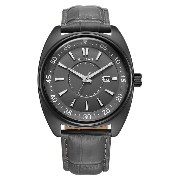Titan Tonneau Analog with Date and Grey Dial Grey Leather Strap Watch for Men - image number 0