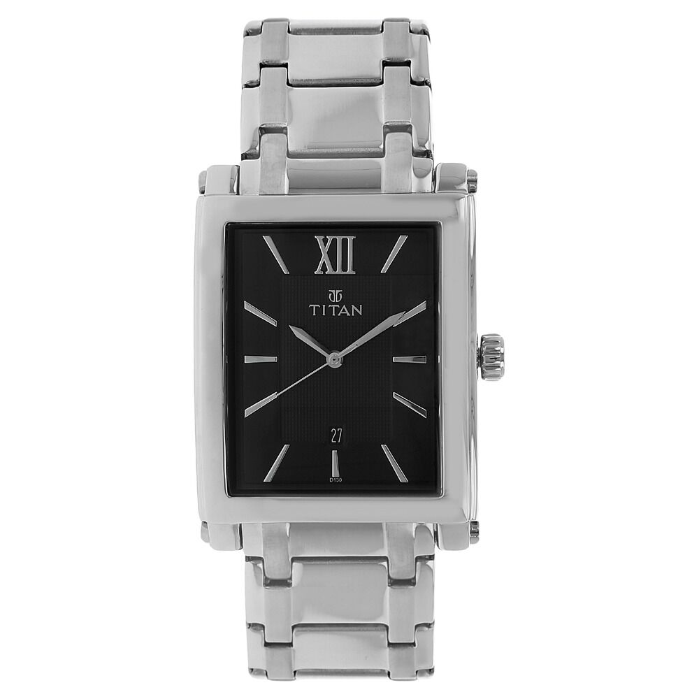 Buy Online Titan Quartz Analog with Date Black Dial Metal Strap Watch for Men nk9327sm02 Titan