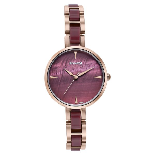 Sonata Wedding Edit Quartz Analog Maroon Dial Stainless Steel With Acetate Strap Watch For Women - image number 0