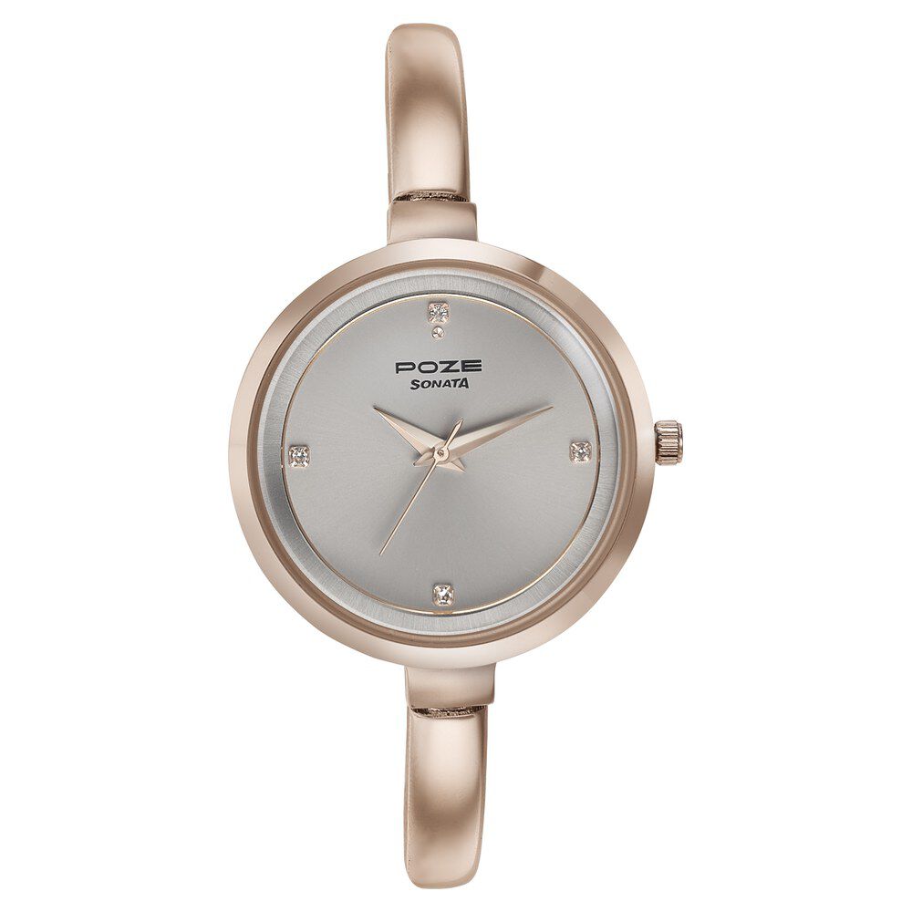 Buy Online Sonata Poze Quartz Analog Grey Dial Rose Gold Color Metal Strap Watch For Women sp80089wm01 p Titan