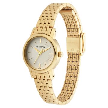 Titan Quartz Analog White Dial Golden Metal Strap Watch For Women