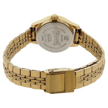Sonata Quartz Analog with Day and Date Champagne Dial Stainless Steel Strap Watch for Women