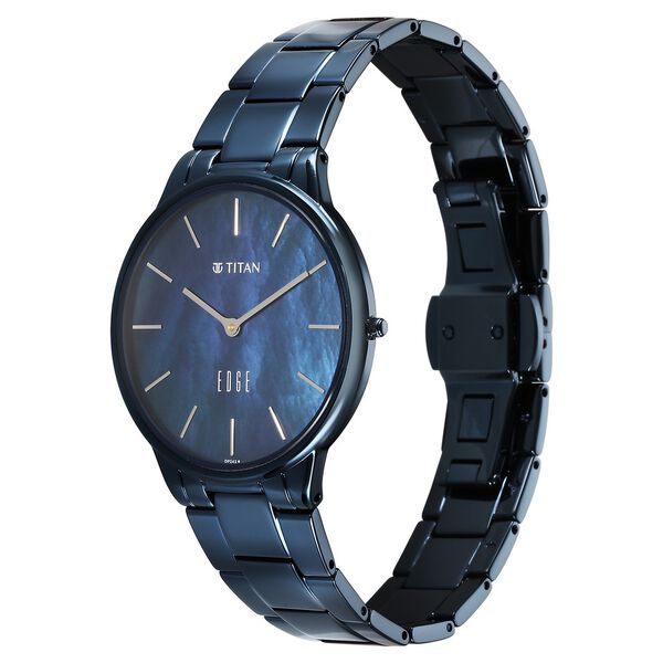 Titan Edge Metal Ladies Allure Quartz Analog Mother Of Pearl Dial Blue Stainless Steel Strap Watch For Women - image number 4