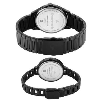 Fastrack Mixmatched Quartz Analog Black Dial Black Stainless Steel Strap Watch For Couple
