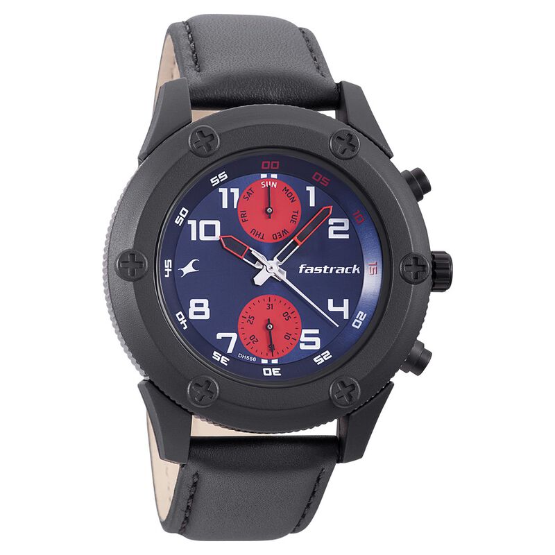Fastrack Modular Quartz Analog Blue Dial Leather Strap Watch for Guys