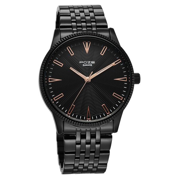 Sonata Poze Quartz Analog Black Dial Black Metal Strap Watch For Men - image number 1