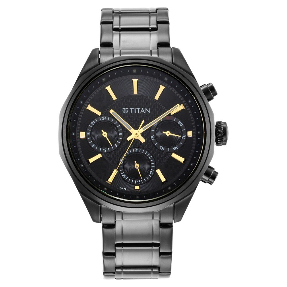 Buy Online Titan Quartz Multifunction Black Dial Stainless Steel
