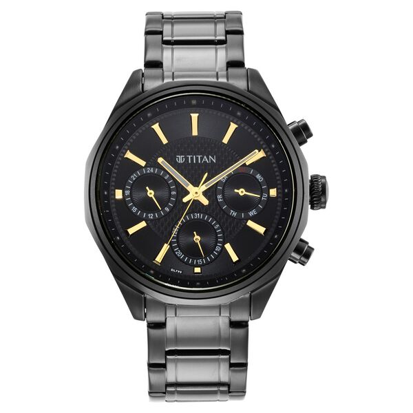 Titan Regalia Opulent Multifunction Black Dial Black Stainless Steel Strap Watch For Men - image number 2