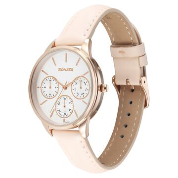 Sonata Eternia Quartz Multifunction Silver Dial Leather Strap Watch For Women