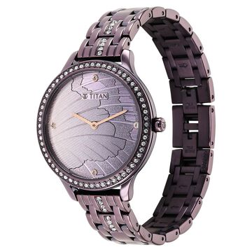 Titan Glitz Purple Dial Analog Stainless Steel Strap Watch for Women