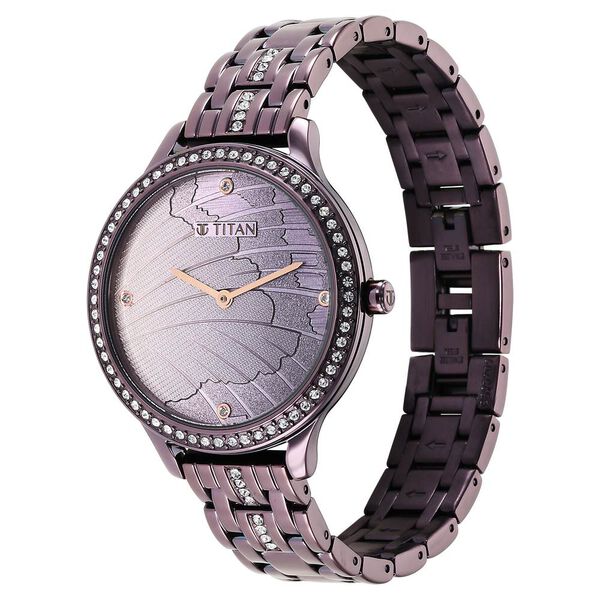 Titan Glitz Purple Dial Analog Stainless Steel Strap Watch for Women - image number 2