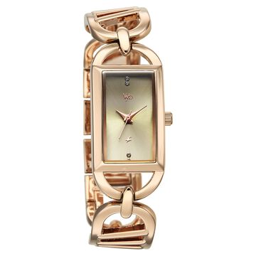 Vyb Striker By Fastrack Quartz Analog Green Dial Rose Gold Metal Strap Watch For Girls