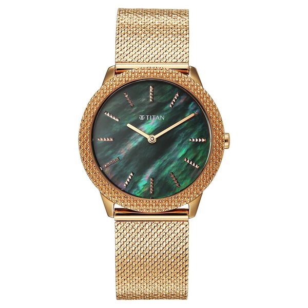 Titan Glamour Quartz Analog Green Mother Of Pearl Dial Rose Gold Stainless Steel Strap Watch For Women - image number 0