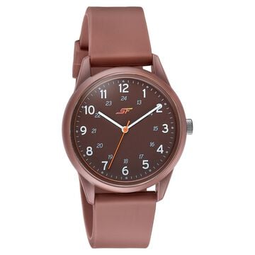 Sonata SF Field watch Quartz Analog Brown Dial Brown Silicone Strap Watch For Men