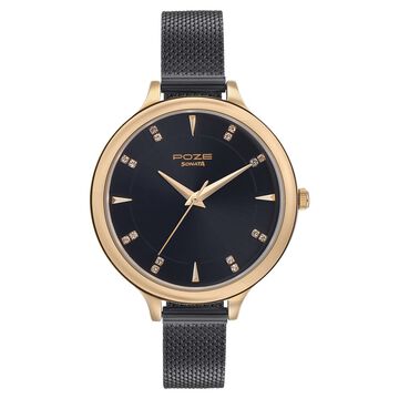Sonata Poze Quartz Analog Black Dial Metal Strap Watch for Women