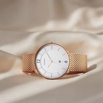 Titan - Black and Gold Collection - Quartz Analog Silver Dial Rose Gold Stainless Steel Strap watch for Men