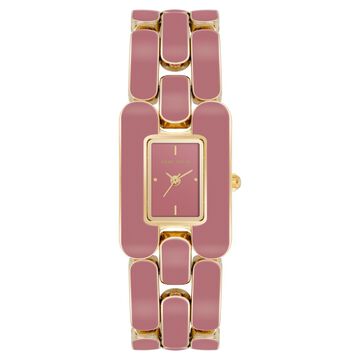 Anne Klein Quartz Analog Pink Dial Golden Plastic Strap Watch For Women