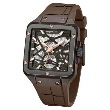 Kenneth Cole Automatic With Self Winding Automatic With Self Winding Brown Dial Silicone Strap Watch For Men