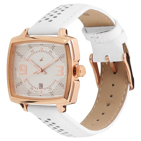 Fastrack Loopholes Quartz Analog with Date Rose Gold Dial Leather Strap Watch for Girls - image number 1