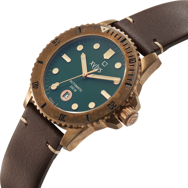 Xylys Mariana Swiss Analog with Date Green Dial Geniune Leather Strap Watch For Men - image number 4