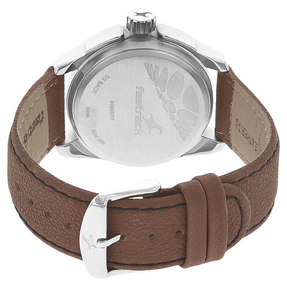 Buy Online Fastrack Quartz Analog Black Dial Leather Strap Watch