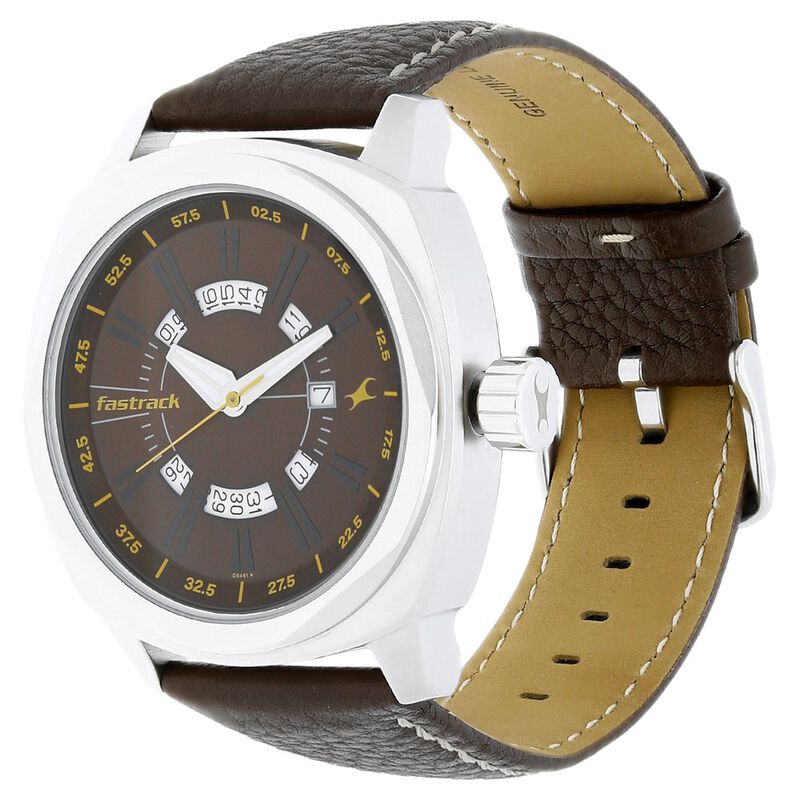 Buy Online Fastrack Quartz Analog Brown Dial Leather Strap Watch for ...