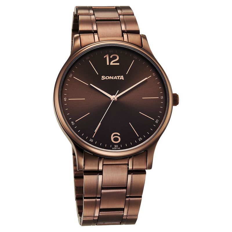 Sonata Aspire Quartz Analog Brown Dial Stainless Steel Strap Watch For Men