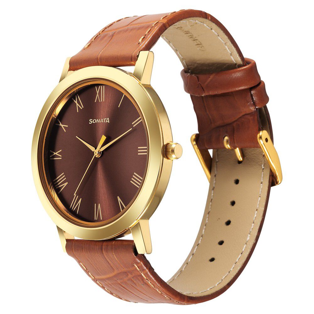 Buy Online Sonata Utsav Quartz Analog Brown Dial Watch for Men 77108yl02 Titan