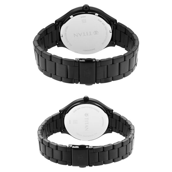 Titan Bandhan Black Dial Quartz Multifunction Stainless Steel Strap watch for Couple. - image number 4
