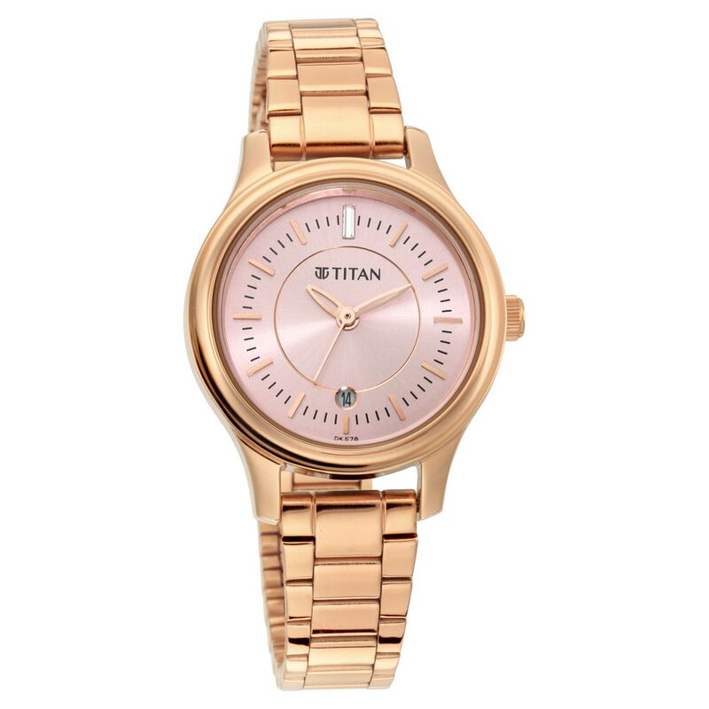 Titan Quartz Analog with Date Rose Gold Dial Metal Strap Watch for Women - image number 0