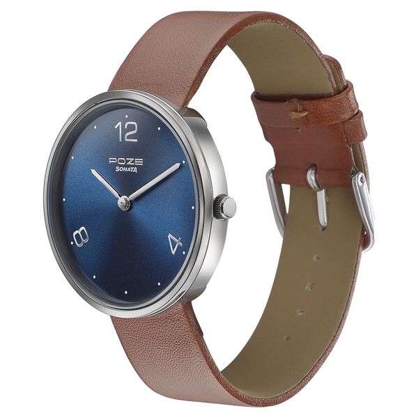 Sonata Poze Quartz Analog Blue Dial Leather Strap Watch for Men - image number 2