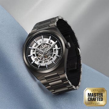 Titan Nexus Skeletal Automatic Analog with Gun Dial Gun Stainless Steel Strap Watch for Men