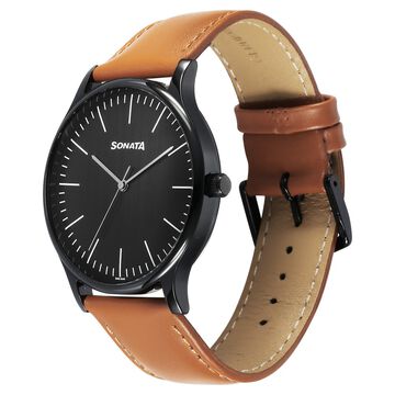 Sonata Aspire Quartz Analog Black Dial Leather Strap Watch For Men